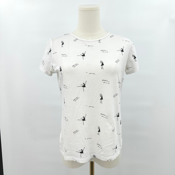 stradivarius Tops - Stradivarius Ballet‎ Dancer Graphic Tee — French Script Print — White T-Shirt S